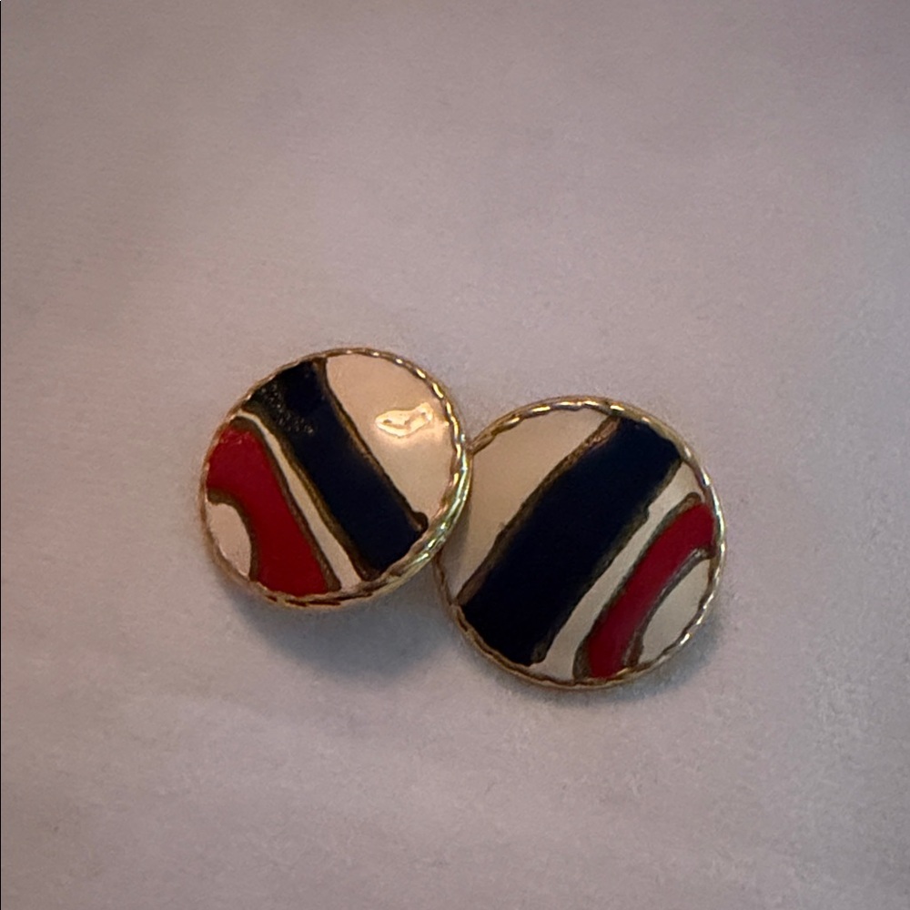 Vintage Elegant Gold-Tone Enamel Earrings